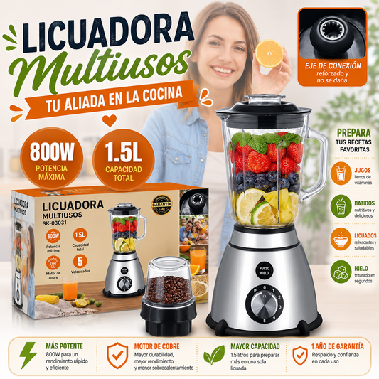Licuadora de acero inoxidable 2 en 1 - Incluye 2 compartimientos de vidrio