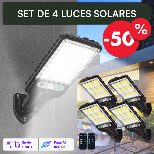 Set de 4 luces LED con panel solar y sensor de movimiento. ¡Lleva 4 y paga 1!
